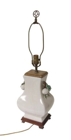 Floral Ceramic & Wood Table Lamp