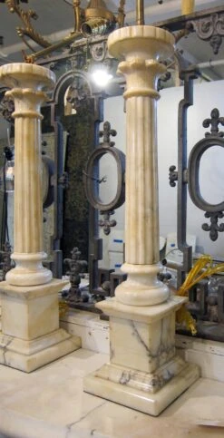 Pair Of French Neoclassical Alabaster Column Table Lamps -OGT Sale Store table lamps for sale chl423