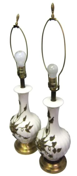 Pair Of Traditional Floral White Ceramic Table Lamps 9 Pair Of Traditional Floral White Ceramic Table Lamps -OGT Sale Store table lamps for sale m233802