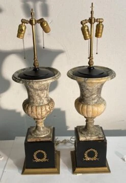 Pair Of Marble Table Lamps With Wreath Motif Bases -OGT Sale Store table lamps for sale p267867