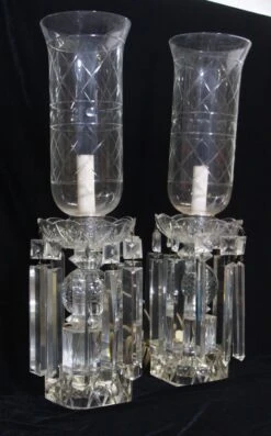 Pair Of Victorian Clear Crystal Hurricane Shade Table Lamps 18 Pair Of Victorian Clear Crystal Hurricane Shade Table Lamps -OGT Sale Store table lamps for sale q272841