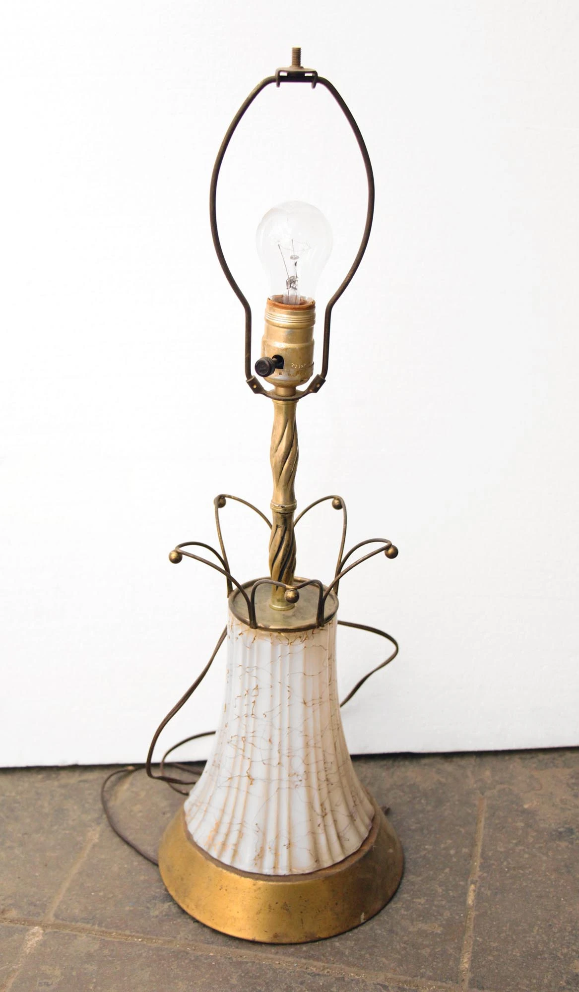 Mid Century White Milk Glass & Brass Table Lamps 4 Mid Century White Milk Glass & Brass Table Lamps - Image 2