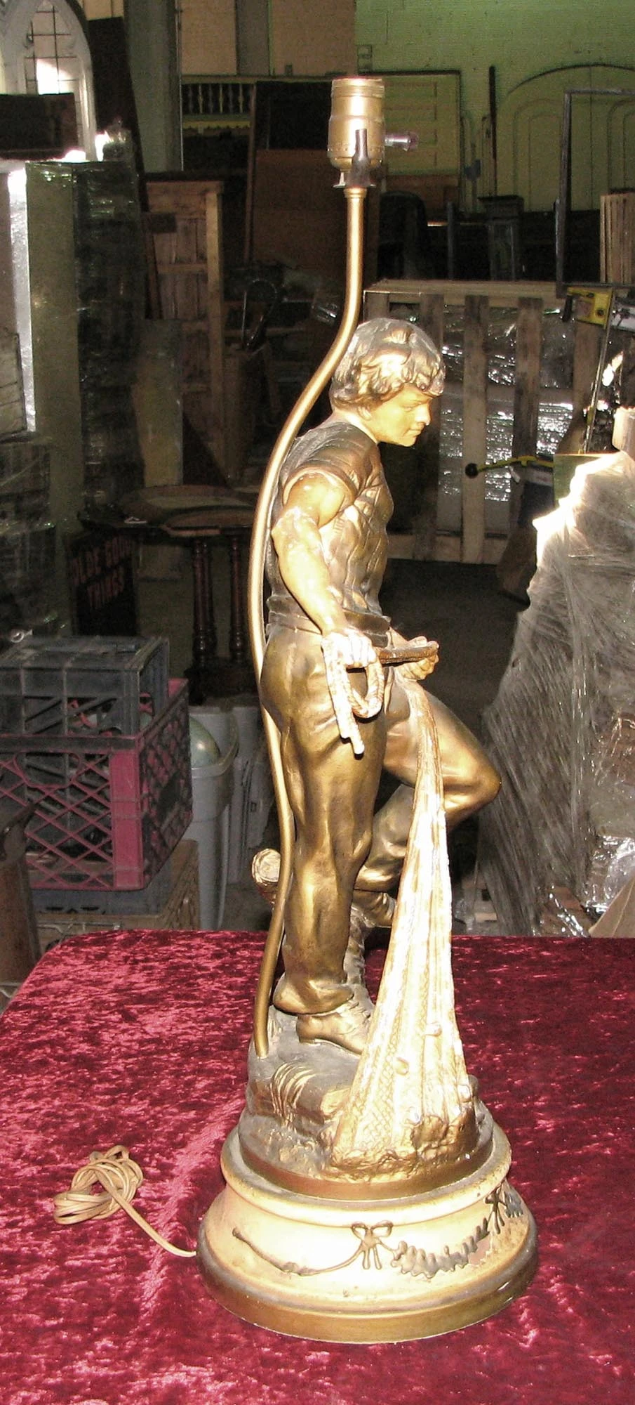 Vintage Golden Young Fisherman Table Lamp 4 Vintage Golden Young Fisherman Table Lamp - Image 2