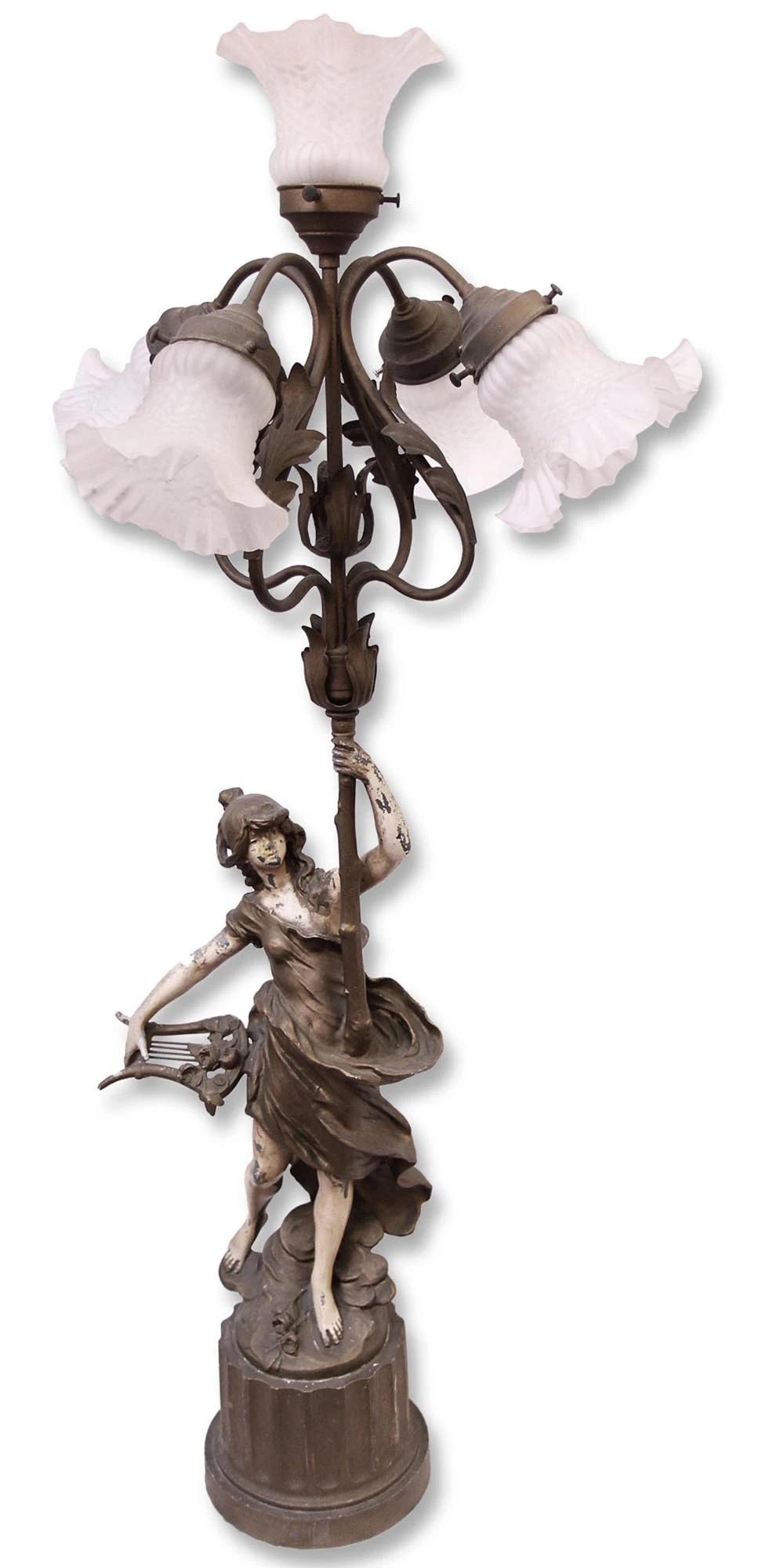 Victorian Figural 5 Frosted Shades Table Lamp 4 Victorian Figural 5 Frosted Shades Table Lamp - Image 2