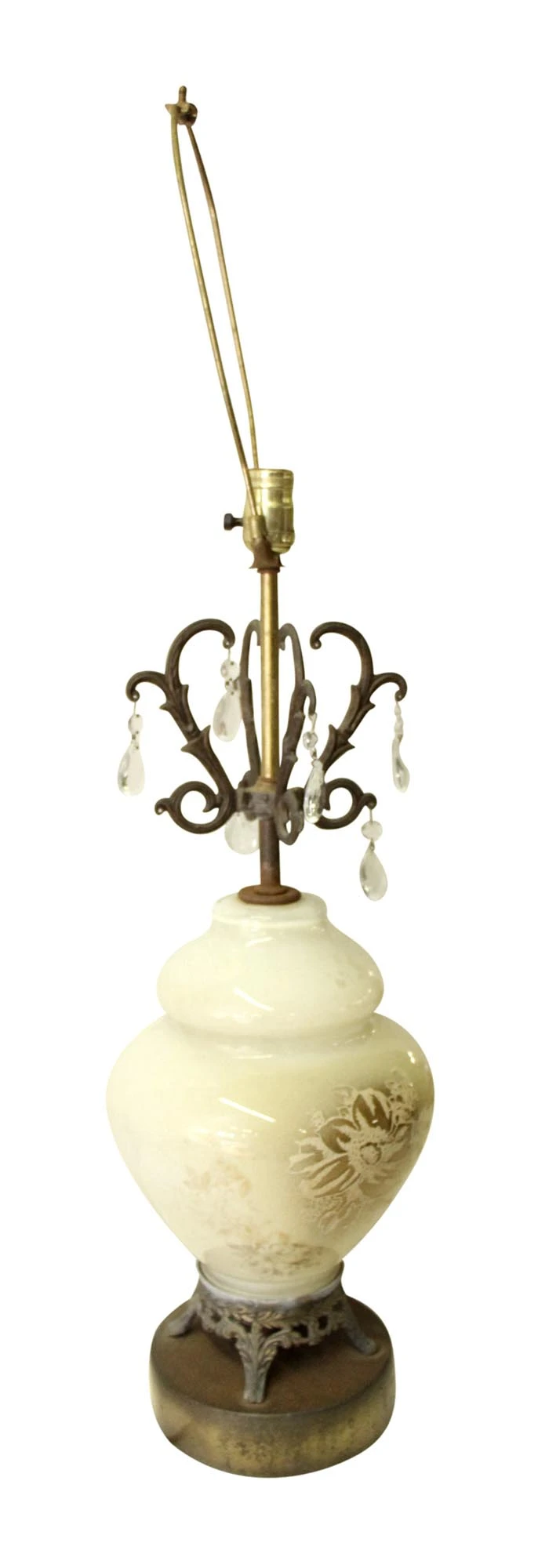 Vintage White Floral Crystal & Glass Table Lamp 4 Vintage White Floral Crystal & Glass Table Lamp - Image 2