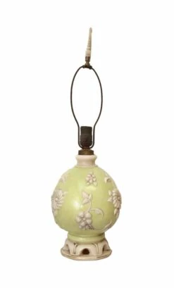 Milk Glass Vanity Lamp Circa 1940 With Floral Detail Over Pastel Green Base