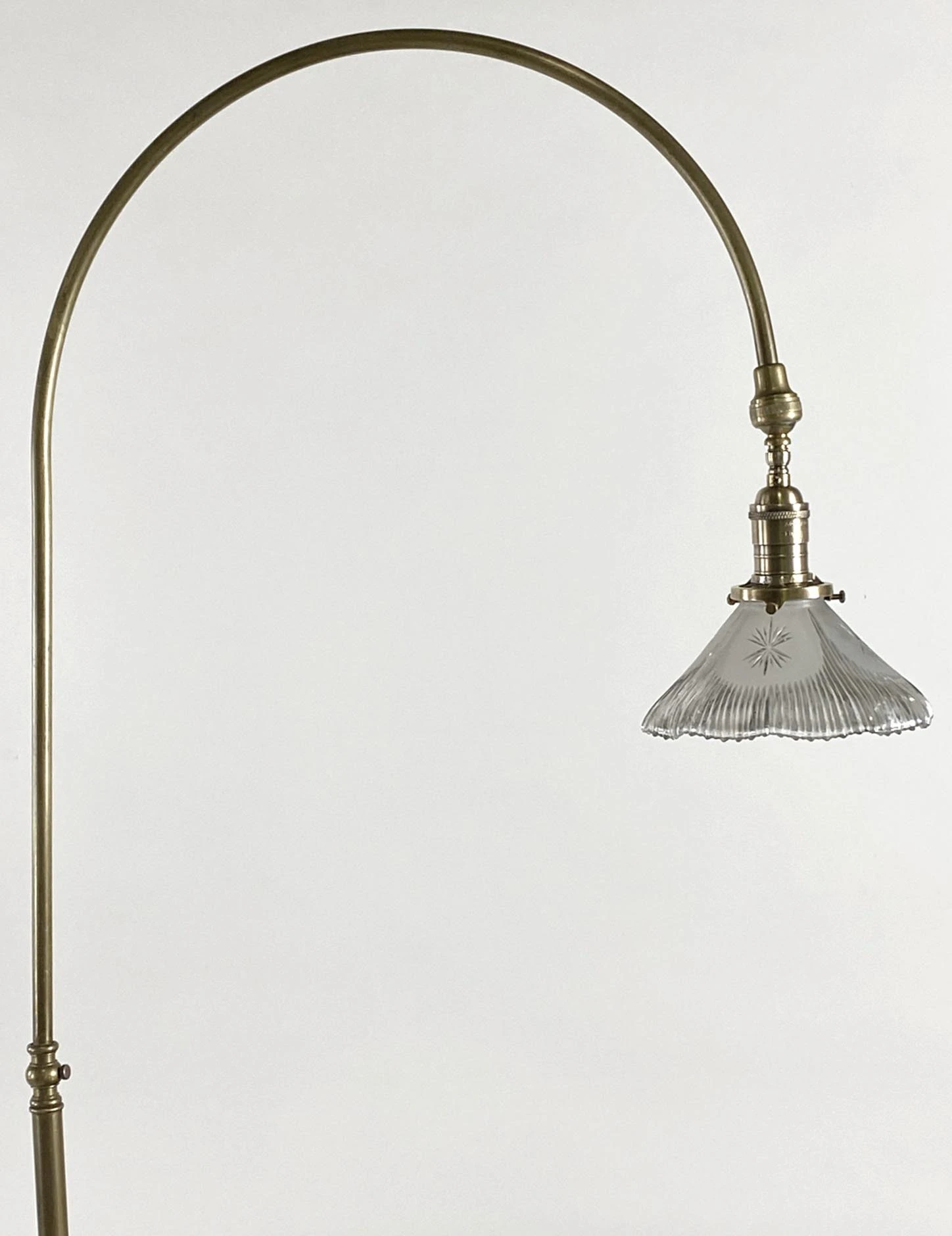 1920s Etched Prism Glass Shade & Brass Gooseneck Desk Lamp 4 1920s Etched Prism Glass Shade & Brass Gooseneck Desk Lamp - Image 2