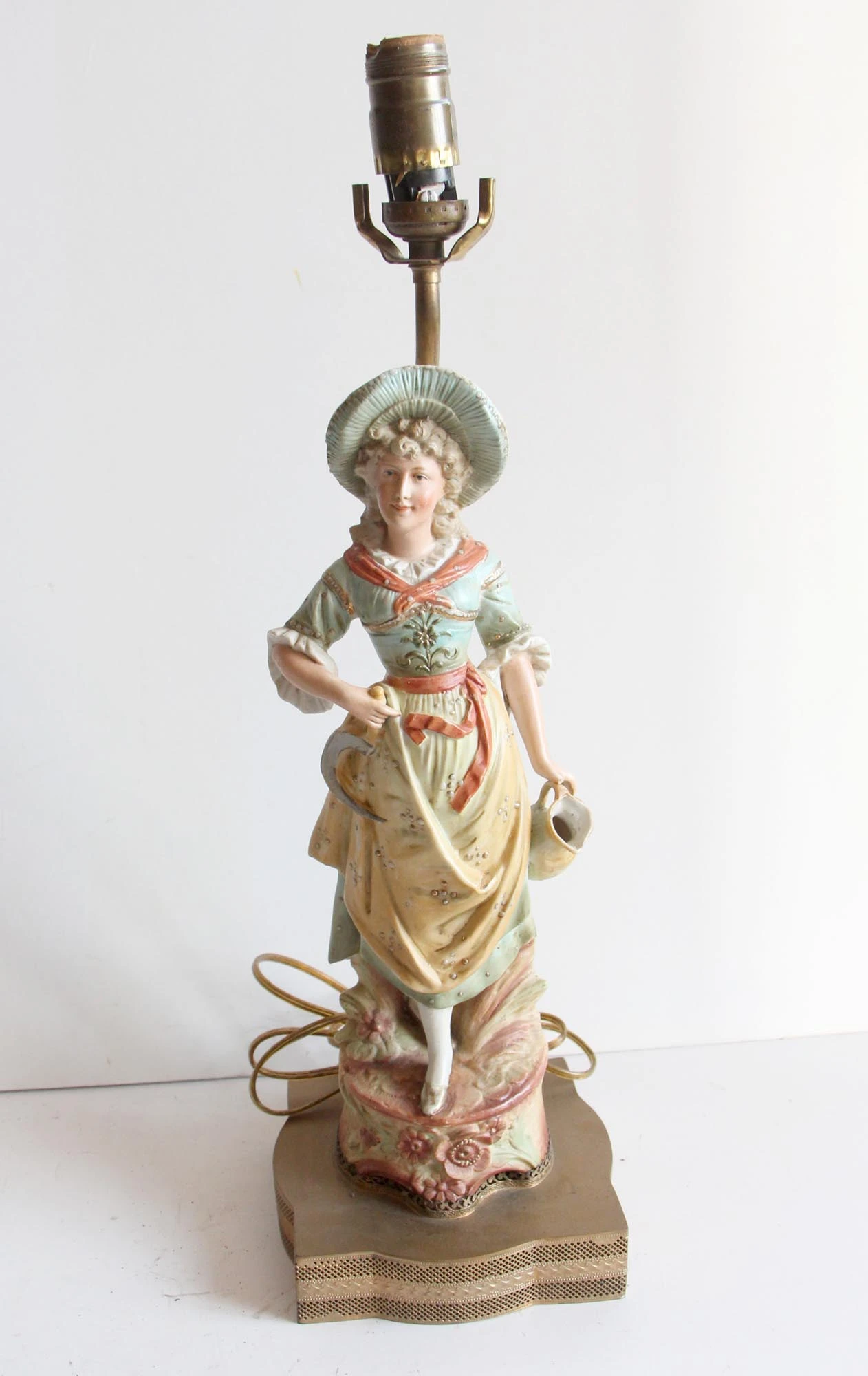Pair Of Victorian Ceramic & Brass Figural Table Lamps 4 Pair Of Victorian Ceramic & Brass Figural Table Lamps - Image 2