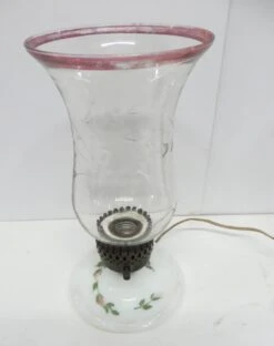 Pair Of Etched Hurricane Glass Table Lamps 8 Pair Of Etched Hurricane Glass Table Lamps -OGT Sale Store table lamps p263634