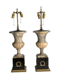 Pair Of Marble Table Lamps With Wreath Motif Bases -OGT Sale Store table lamps p267867
