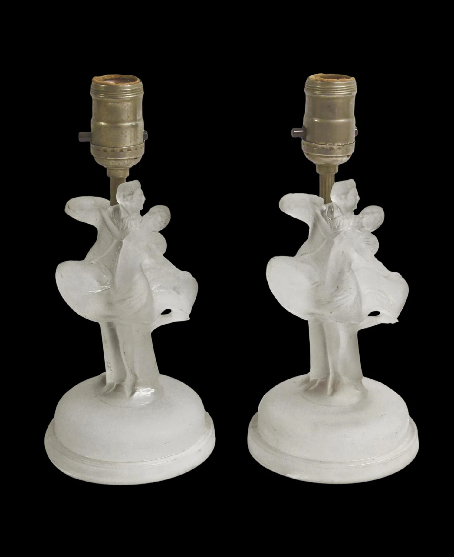 Pair Of 1930s Glass Figural Vanity Table Lamps 3 Pair Of 1930s Glass Figural Vanity Table Lamps