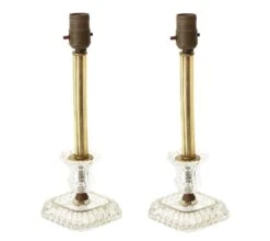 Pair Of Traditional Amber Stems Class Glass Table Lamps