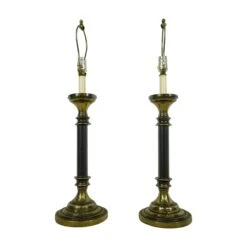 Pair Of Traditional Antique Brass & Black Finish Steel Table Lamps