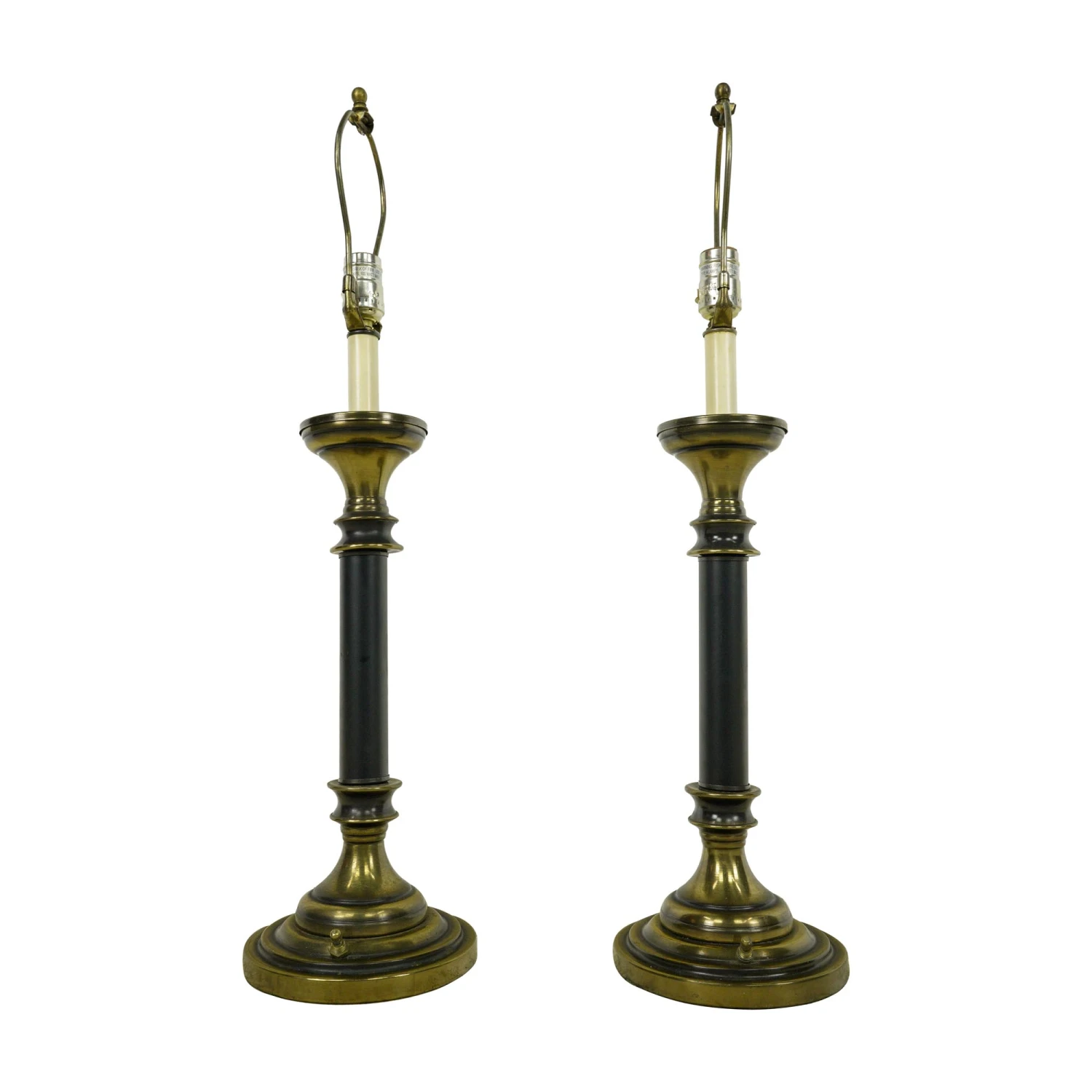 Pair Of Traditional Antique Brass & Black Finish Steel Table Lamps 3 Pair Of Traditional Antique Brass & Black Finish Steel Table Lamps