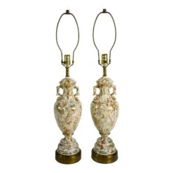 Pair Of Traditional Urn Shaped Neutral Marble Effect Ceramic Table Lamps