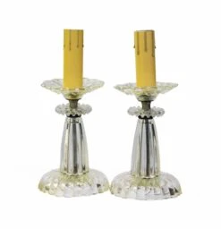 Pair Of Vintage Clear Glass Candelabra Vanity Table Lamps