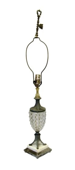 Victorian Clear Glass Bronze & Marble Table Lamp