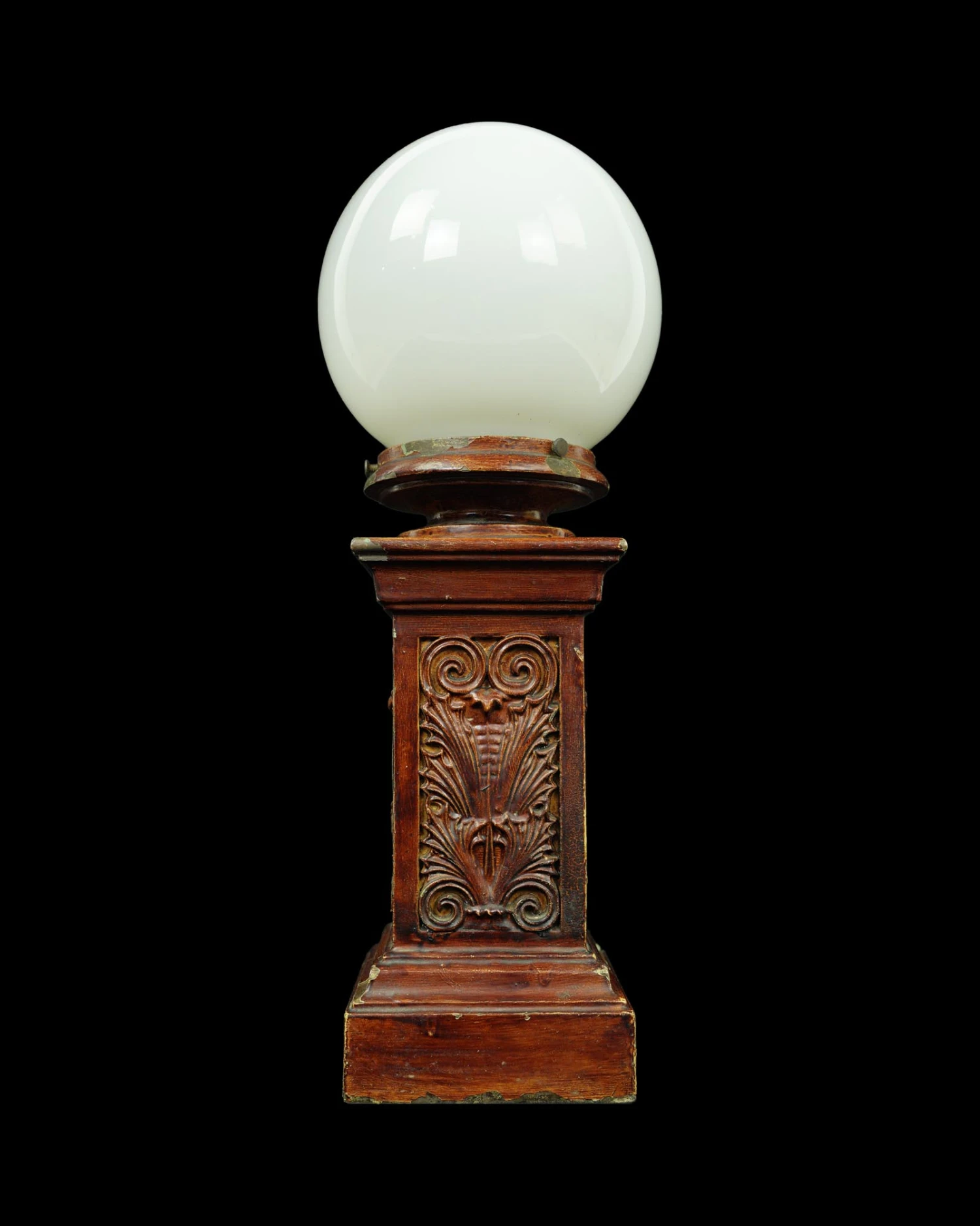 Vintage Ball Shaped Milk Glass Globe Steel Wood Table Lamp 3 Vintage Ball Shaped Milk Glass Globe Steel Wood Table Lamp