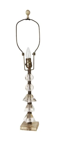 Vintage Geometric Glass & Brass Table Lamp