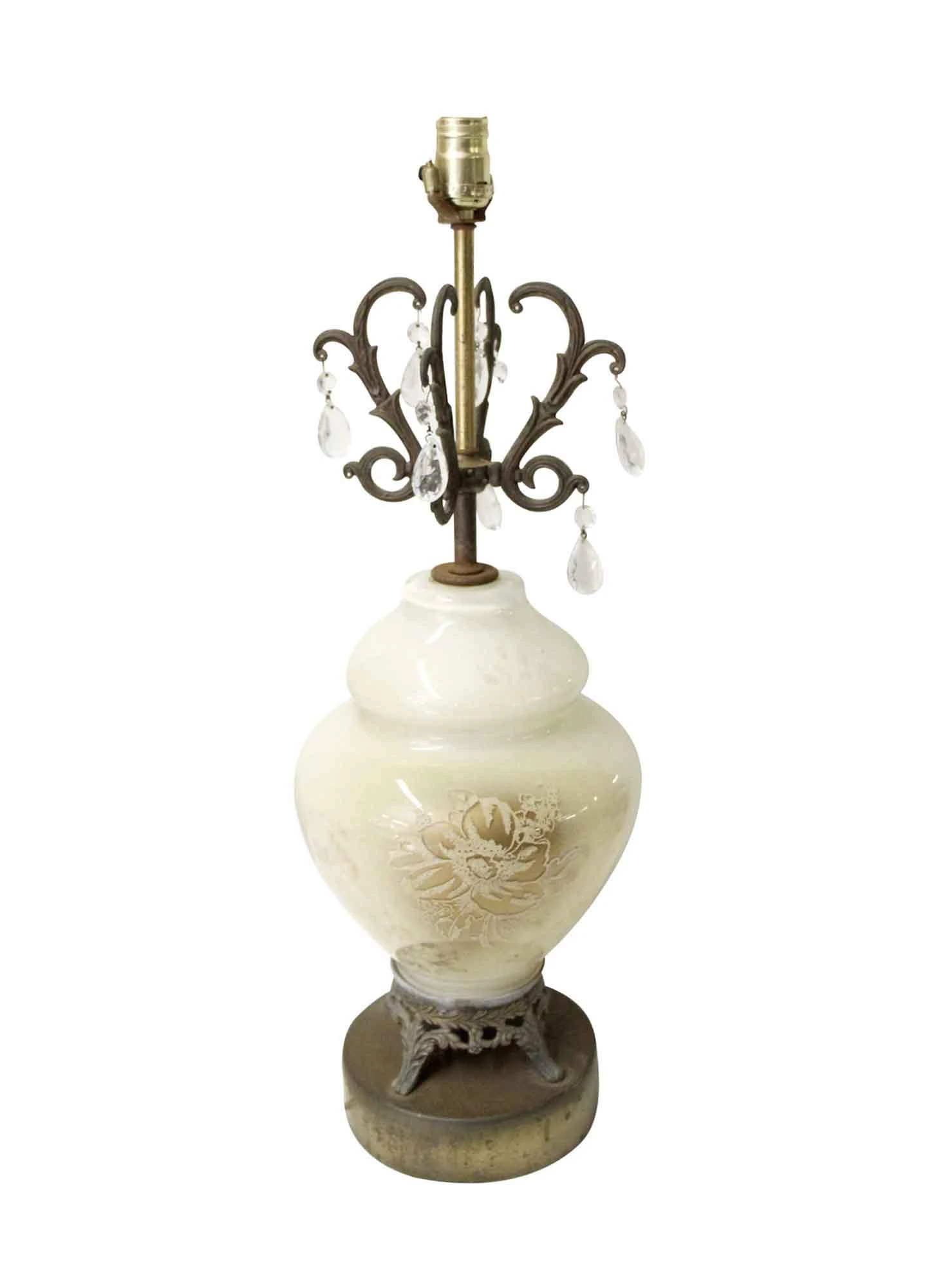 Vintage White Floral Crystal & Glass Table Lamp 3 Vintage White Floral Crystal & Glass Table Lamp