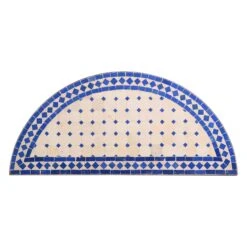 Blue & Tan Tile Arch Mosaic Steel Frame Table Top