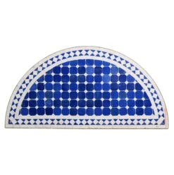 Blue & White Tile Arch Mosaic Steel Frame Table Top