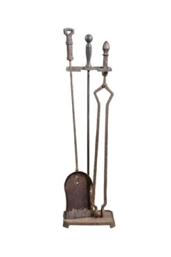 Antique Steel & Iron 3 Piece Fireplace Tool Set