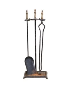 Antique Traditional Iron & Brass 3 Piece Fireplace Tool Set