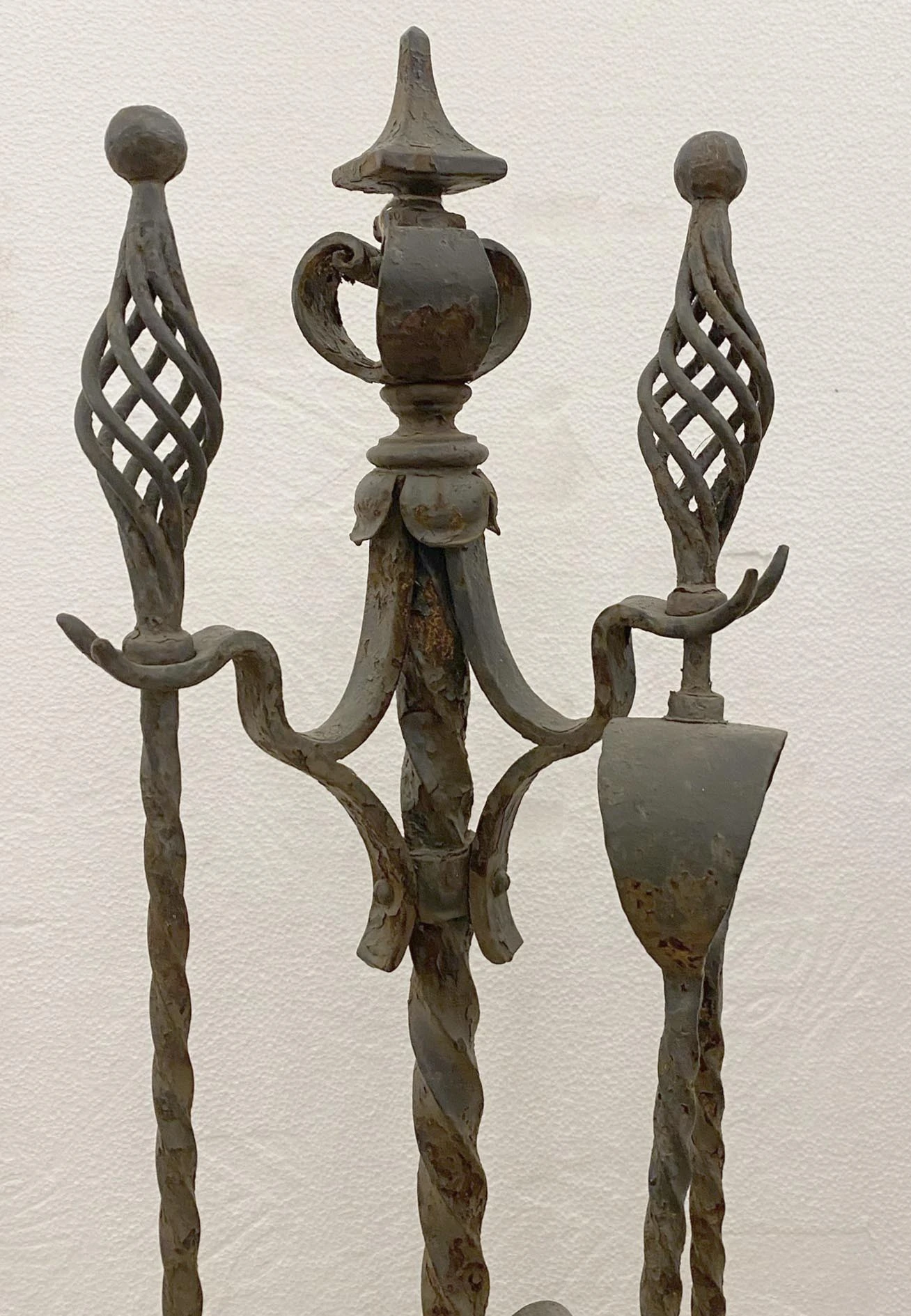 Antique Wrought Iron Fire Place Tool Set 4 Antique Wrought Iron Fire Place Tool Set - Image 2