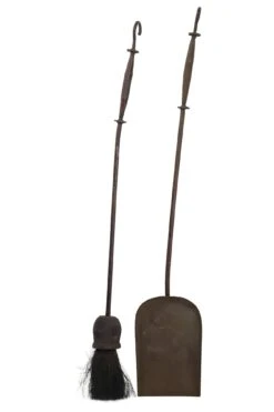 Pair Of Antique Iron Broom & Pan Fireplace Set