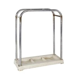 European Chromed Steel & White Cast Iron Base Umbrella Holder