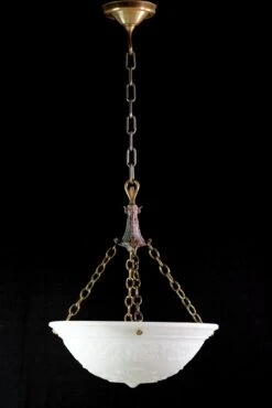 1900s Ripley Alabaster Cast Milk Glass Dish Pendant Light