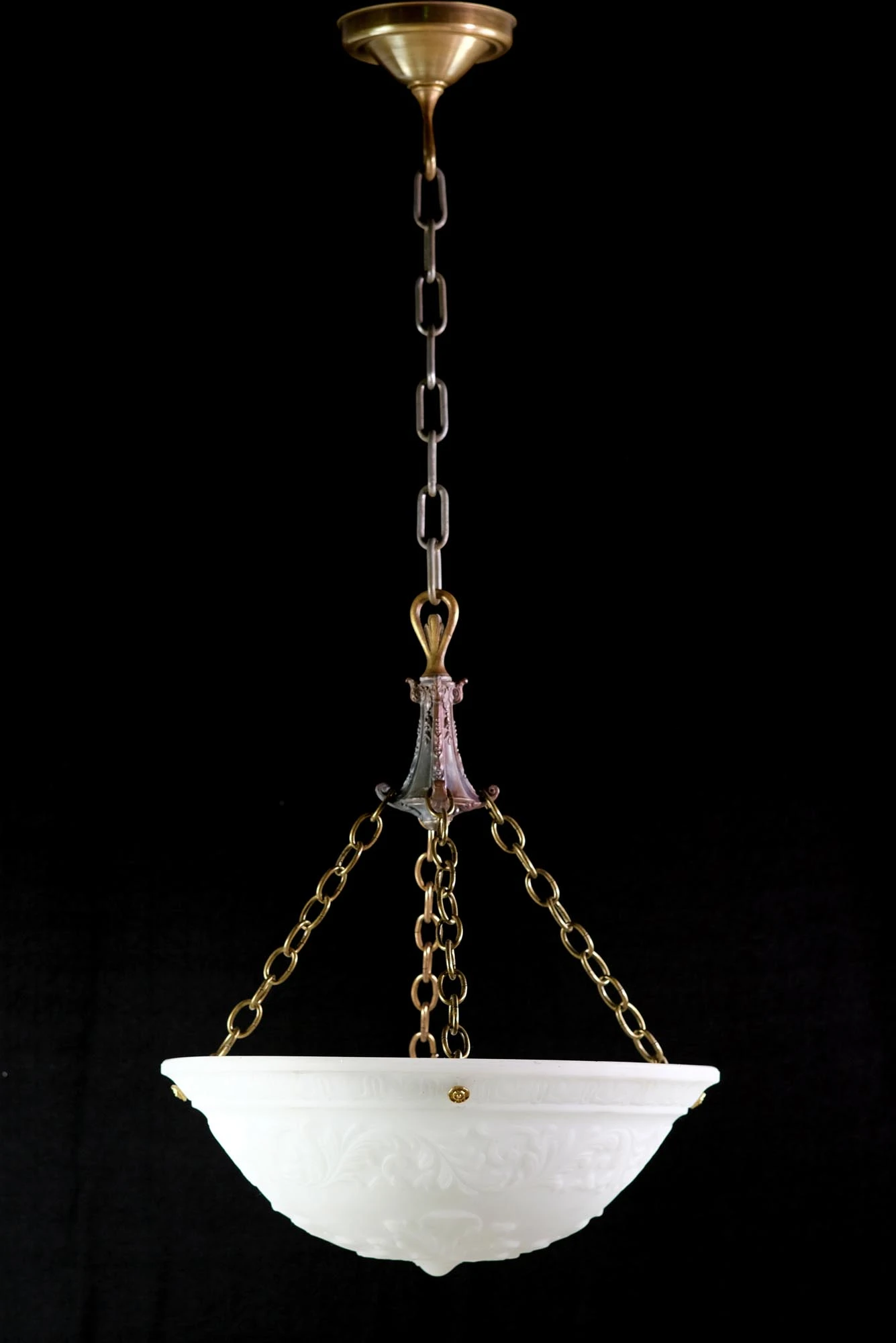 1900s Ripley Alabaster Cast Milk Glass Dish Pendant Light 3 1900s Ripley Alabaster Cast Milk Glass Dish Pendant Light