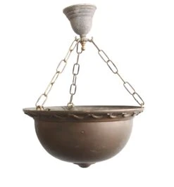 1900s Victorian Brass Bowl Dish Pendant Light