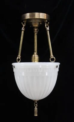 1910 Greek Key Milk Glass Pendant Light