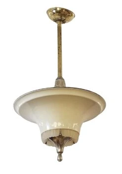 1950s Art Deco Enamel & Glass Theater Pendant Light