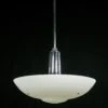 1950s Mid Century White Milk Glass Saucer Steel Pole Pendant Light