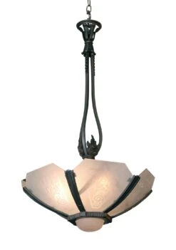 1980s Art Deco Glass & Bronze Pendant Light