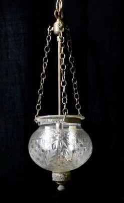 Antique 9 In. Clear Crystal Etched Onion Bell Jar Pendant Light