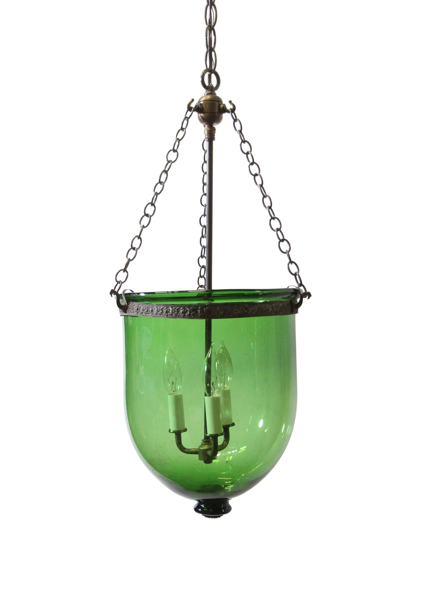 Antique R. Ditmar Wien Austrian 11.75 In. Green Crystal Glass Bell Jar Pendant Light 3 Antique R. Ditmar Wien Austrian 11.75 In. Green Crystal Glass Bell Jar Pendant Light