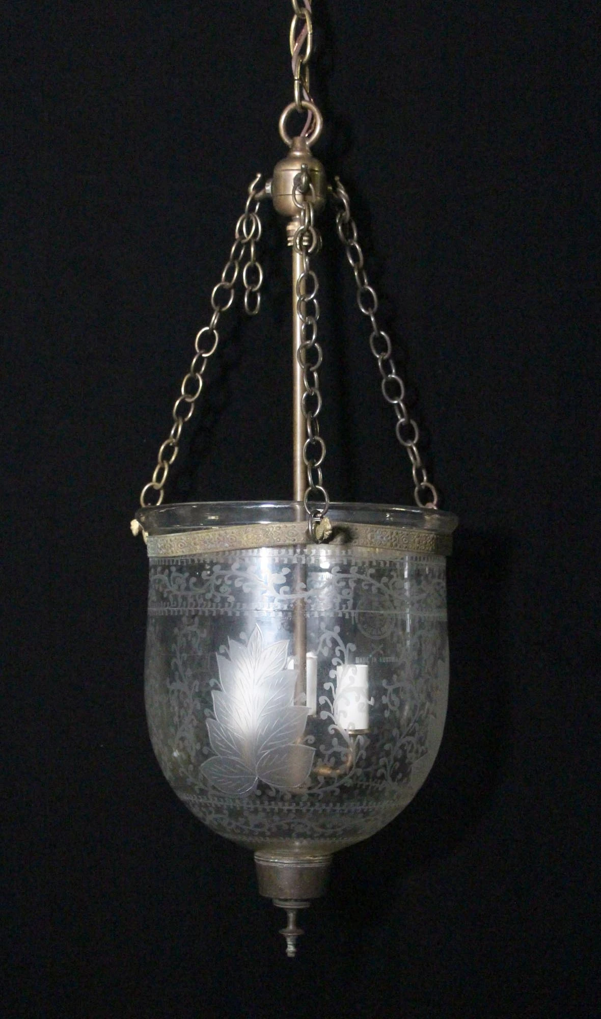 Antique Victorian 9.25 In. Etched Glass Bell Jar Pendant Light 3 Antique Victorian 9.25 In. Etched Glass Bell Jar Pendant Light