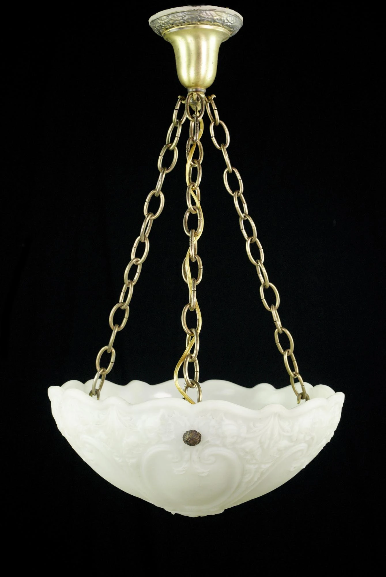 Antique Victorian White Glass Dish Brass Pendant Light 3 Antique Victorian White Glass Dish Brass Pendant Light