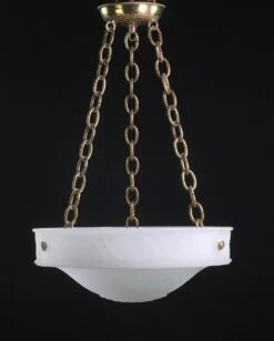 Cast Milk Glass Dish Pendant Light With Ornate Details And Bisque Finish