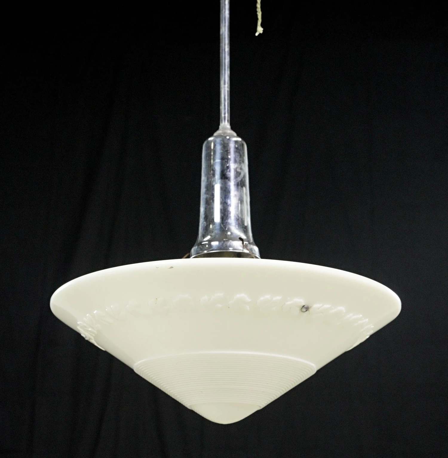 Foliate Milk Glass Dish Pendant Light With Steel Pole 3 Foliate Milk Glass Dish Pendant Light With Steel Pole