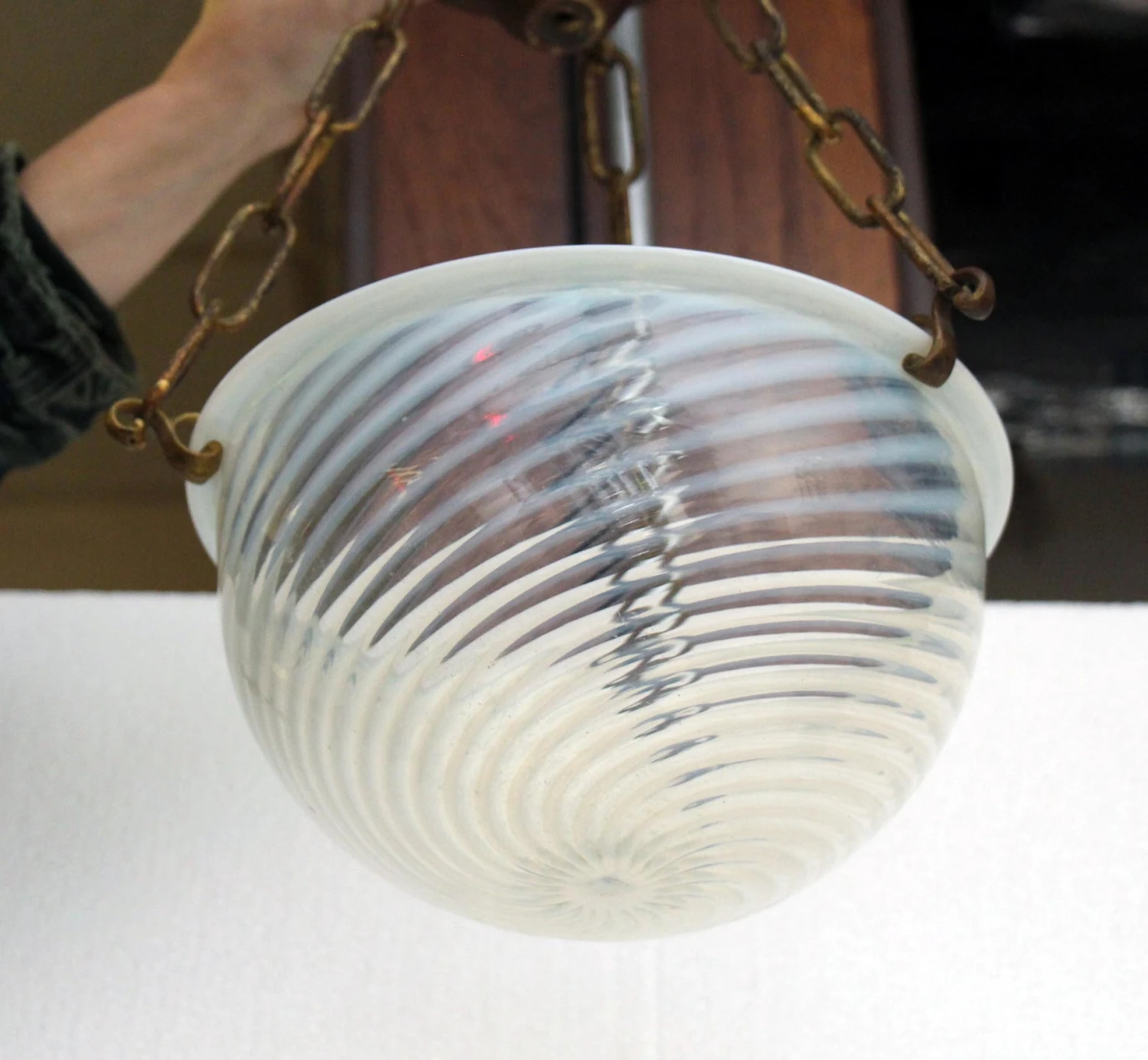 Original Spun Opaline Glass Shade Up Pendant Light 5 Original Spun Opaline Glass Shade Up Pendant Light - Image 3