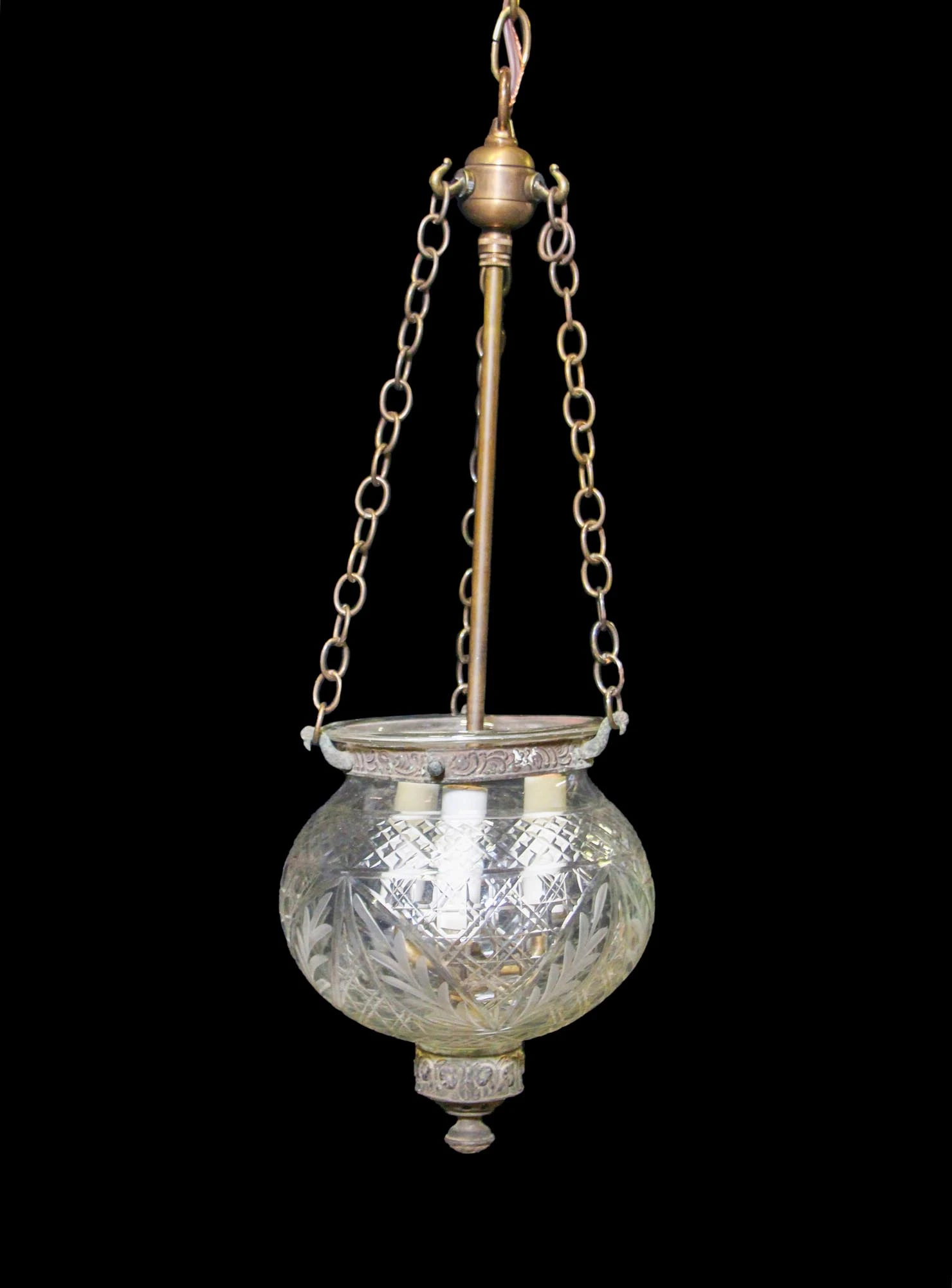 Antique 9 In. Clear Crystal Etched Onion Bell Jar Pendant Light 5 Antique 9 In. Clear Crystal Etched Onion Bell Jar Pendant Light - Image 3