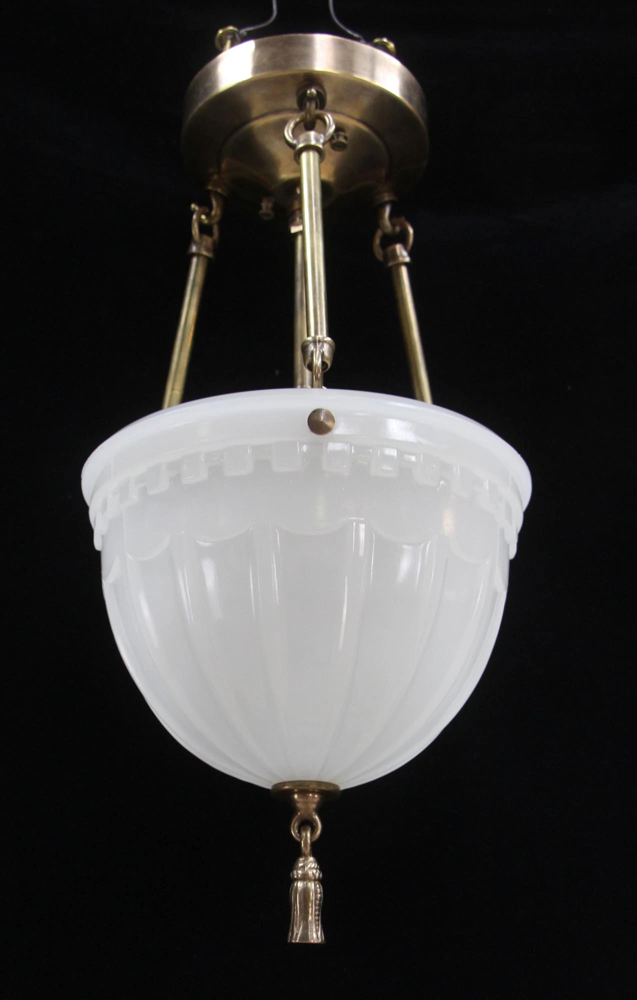 Pair Of Victorian Fluted Milk Glass Vestibule Pendant Lights 5 Pair Of Victorian Fluted Milk Glass Vestibule Pendant Lights - Image 3