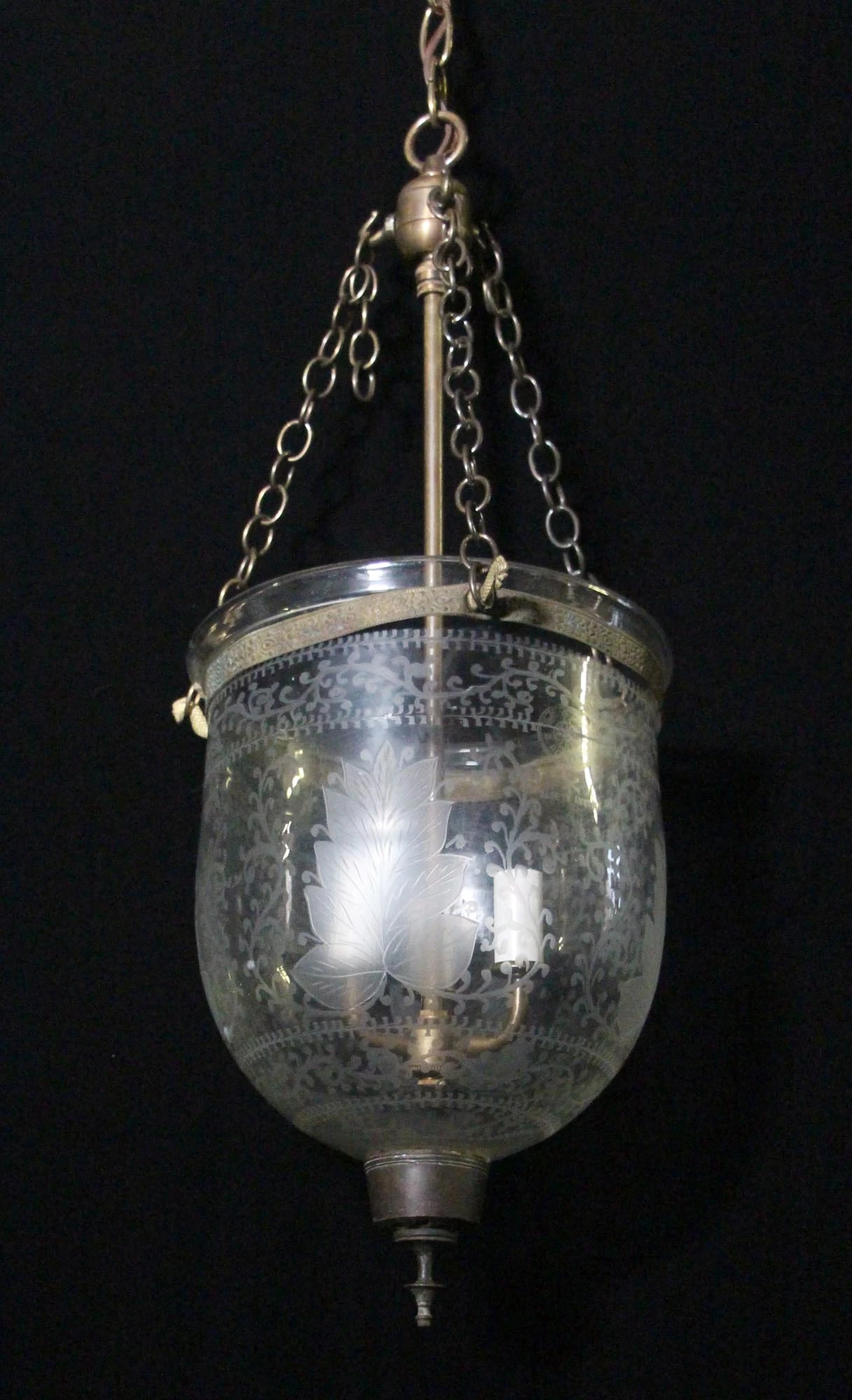 Antique Victorian 9.25 In. Etched Glass Bell Jar Pendant Light 5 Antique Victorian 9.25 In. Etched Glass Bell Jar Pendant Light - Image 3