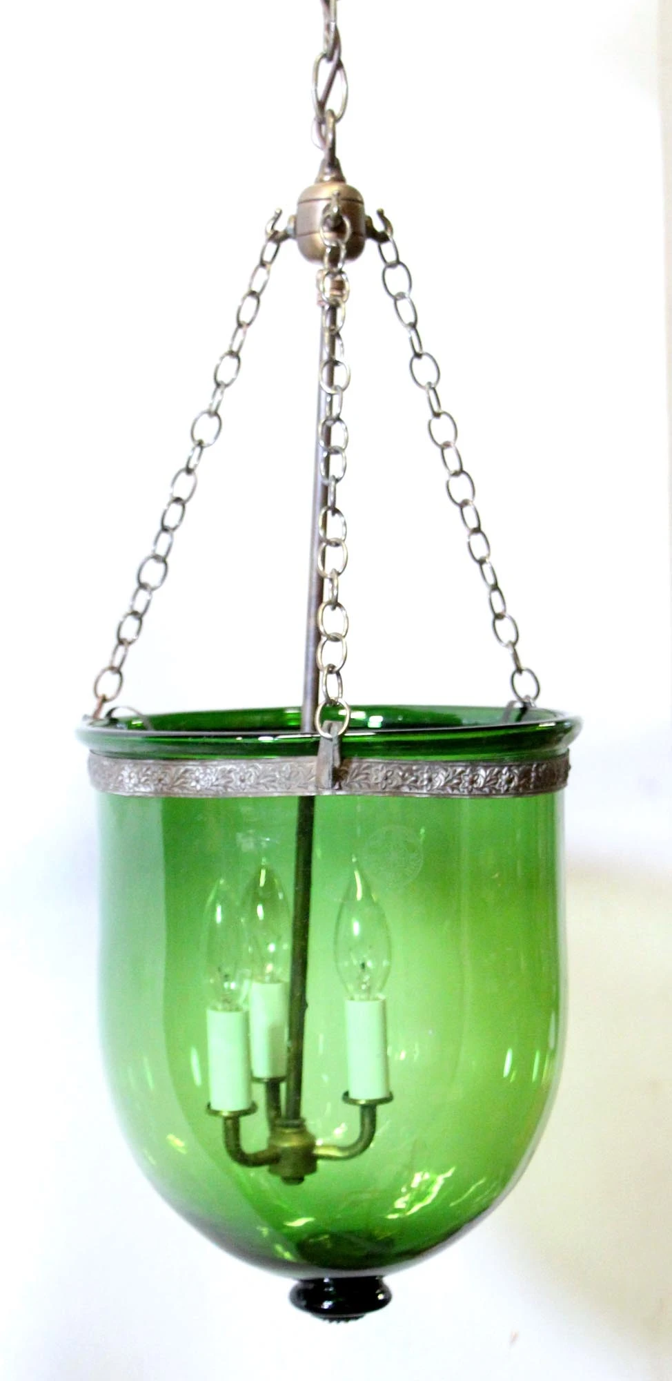 Antique R. Ditmar Wien Austrian 11.75 In. Green Crystal Glass Bell Jar Pendant Light 5 Antique R. Ditmar Wien Austrian 11.75 In. Green Crystal Glass Bell Jar Pendant Light - Image 3