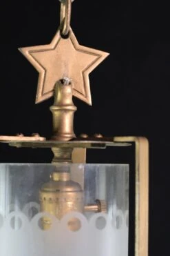 Petite Brass Star Motif & Floral Frosted Cylinder Glass Pendant Light -OGT Sale Store up lights for sale q275993a